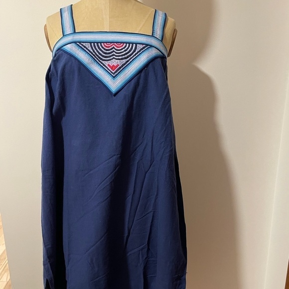 VTG Retro Boho Cotton Summer Dress Blue Rainbow MIDI Tank Coastal Grandma - Picture 2 of 14